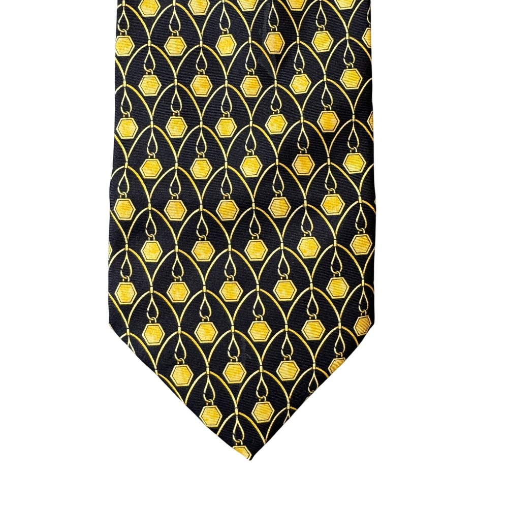 Paolo Designed by Paolo Gucci Silk Tie Black Gold Geometric Hexagon Made Italy